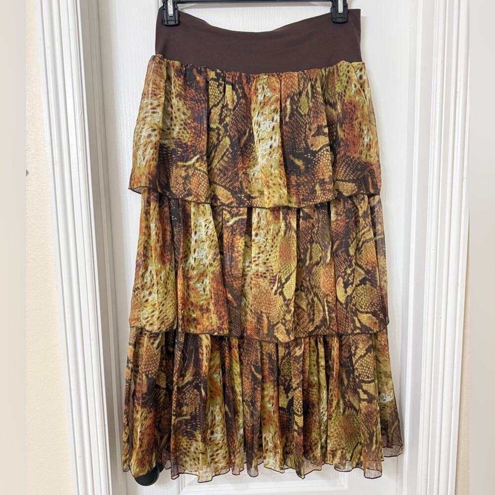 Reba Tiered Midi Skirt in animal snake print Size L